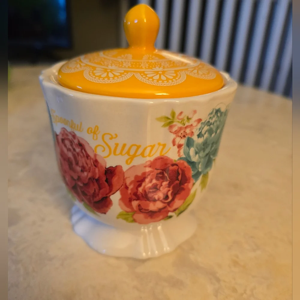 The Pioneer Woman Spoonful of Sugar Stoneware Sugar Bowl Blossom Jubilee Floral
